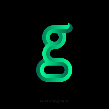 G Letter. Beautiful Voluminous Letter G with facets on a Dark Background. Green Symbol. Network, Web Icon. Ui Design.のイラスト素材