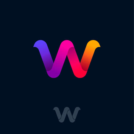 W   Consist of Rainbow Ribbon. W origami monogram. Network, Web Icon. Ui Design.のイラスト素材