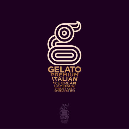 Gelateria. Italian Ice Cream Emblem. G monogram like Ice cream. Typography composition as waffle cone and Scoops of Ice Cream.のイラスト素材