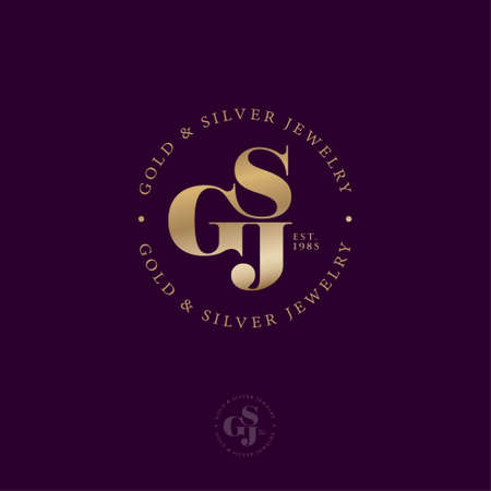 S, G and J Monogram on a circle. Gold and Silver Jewelry Logo. Premium Emblem for Beauty Brand.のイラスト素材