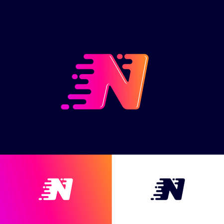 Movement letter N with speed symbol on a different backgrounds. Dynamic logo. Velocity or delivery icon.のイラスト素材