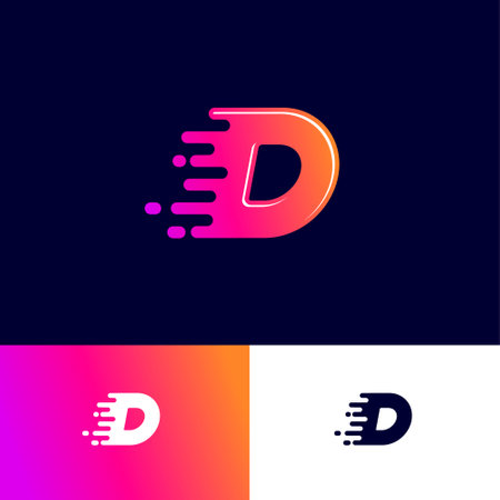 Movement letter D with wind on a different backgrounds. Dynamic logo. Velocity or delivery icon.のイラスト素材