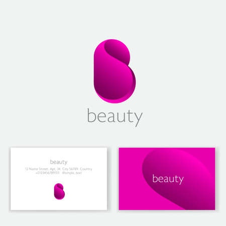 Beauty Logo. Pink B monogram. Letter b as a pink petal. Spa, lingerie or cosmetics emblem. Business card.のイラスト素材