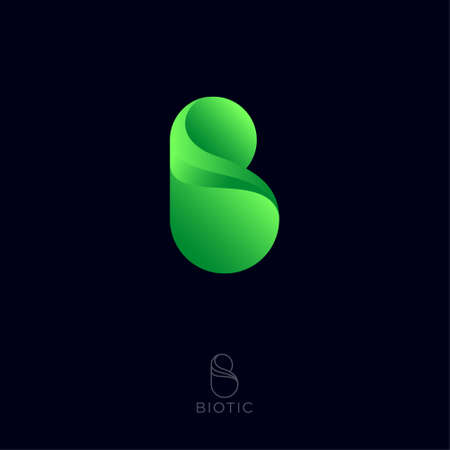 Biotic Logo. Green B monogram. Letter b and a green leaf. Biology logo.のイラスト素材