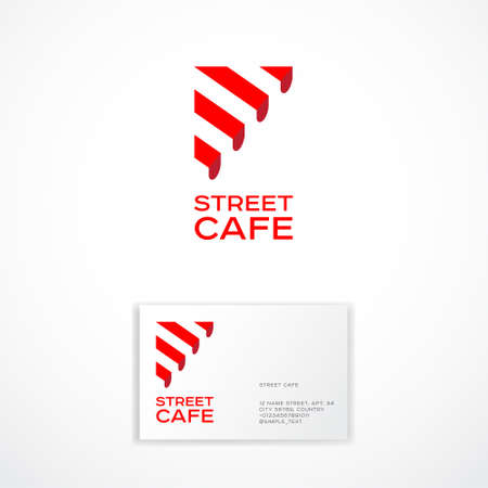Street Cafe logo. Cafe or Restaurant emblem. Striped awning and letters.のイラスト素材