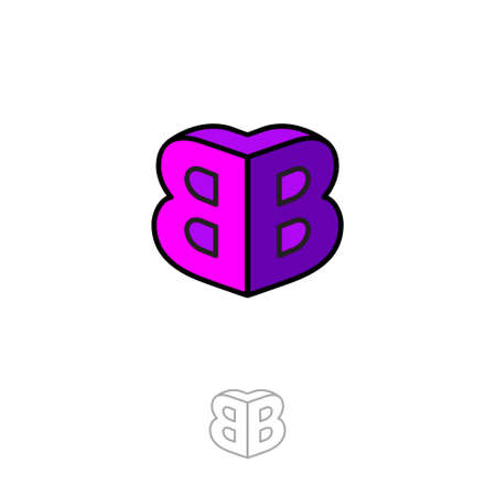 BB logo. Two letters are connected as the volume figure. Double B letters. Pink emblem like 3D. Monochrome option.のイラスト素材