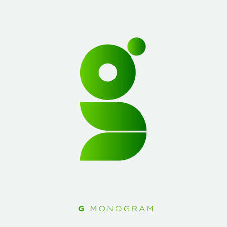 G monogram. G abstract logo. G letter consists of geometric shapes. Green natural product emblem.のイラスト素材