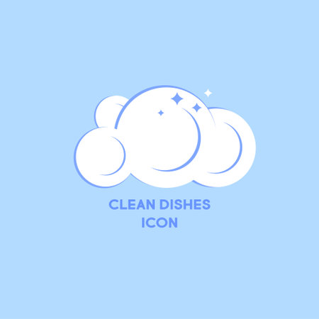 Clean plates utensils, like a cloud with shine. Wash dishes symbol. Clean dishes icon.のイラスト素材