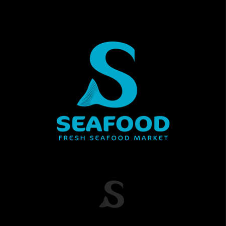Seafood logo. Letter S with fish tail. S monogram. Seafood market or restaurant.のイラスト素材