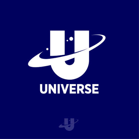 Universe logo. Contrast U monogram. Letter U with orbit and satellites. U Space icon.のイラスト素材
