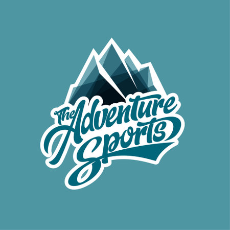 Adventure sports logo. Vintage lettering. Letters and iceberg. Arctic travel. Extreme clothing mark.のイラスト素材