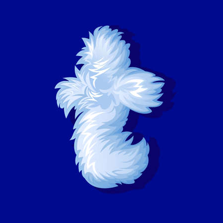 Fluffy T logo. White fur letter T. Funny, baby icon. Cartoon symbol for kids or stuff for pets.のイラスト素材