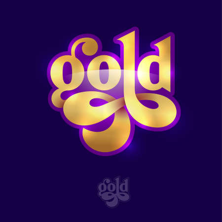 Gold logo. A beautiful lettering for jewelry. Golden letters with curls on different backgrounds. Royal style.のイラスト素材