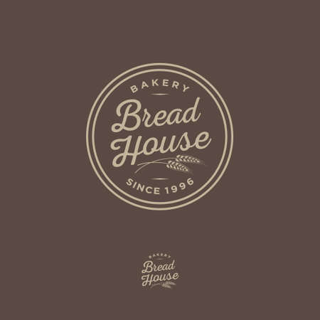 Bakery logo. Bread Shop emblem. Lettering and spikelet in circular badge.のイラスト素材