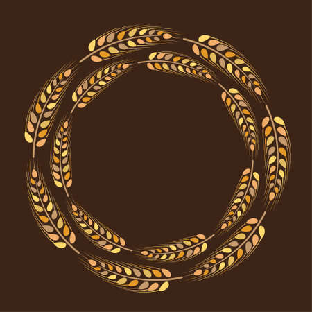 Wreath of golden spikelet. DÃ©cor for or Thanksgiving card or poster. The wreath of ears. Pattern.のイラスト素材