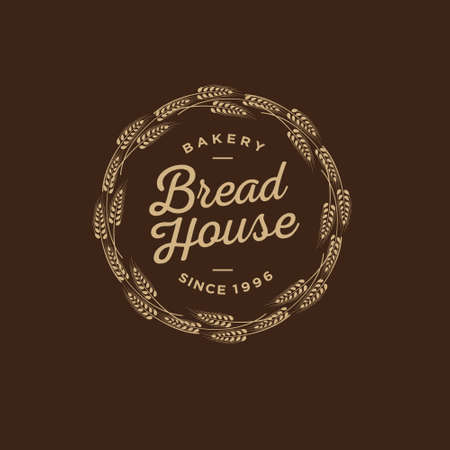 Bakery logo. Bread Shop emblem. Letters in a wreath of spikelet.のイラスト素材