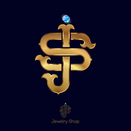 Initials S and J logo luxurious golden lettersのイラスト素材