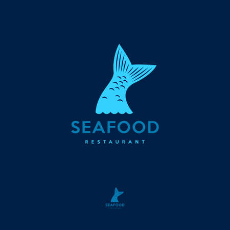 Fish tail logo. Seafood restaurant. Fish tail and waves.のイラスト素材