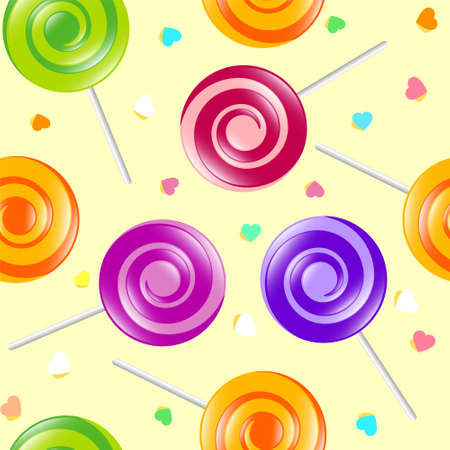 Lollipop seamless pattern. Sweets shop illustration. Lollipop and hearts on the light background.のイラスト素材