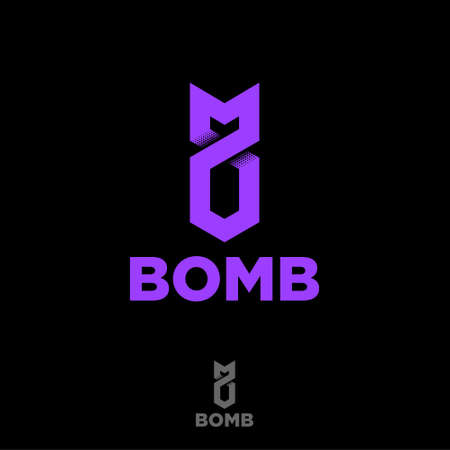 Stylized bomb from the tape. Origami logo. Purple bomb emblem.のイラスト素材