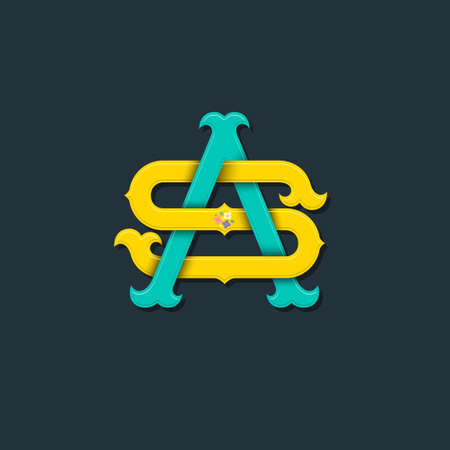 A and S monogram. A and S crossed letters, intertwined letters initials and small flowers.のイラスト素材