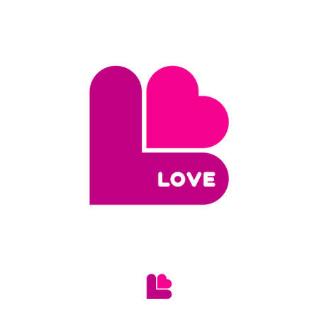 LOVE lettering with pink heart. Heart and Letter L. Valentine's Day emblem. Love logo.のイラスト素材