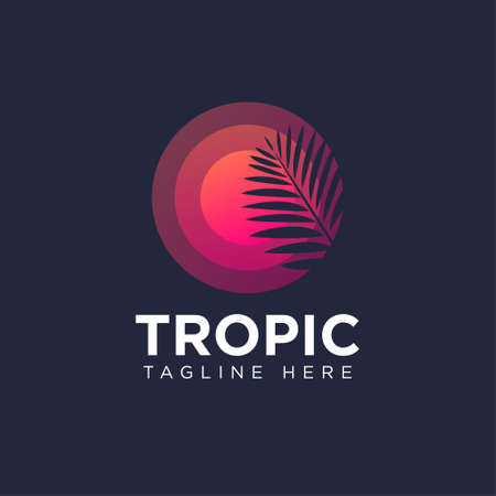 Tropic logo. Circle like sun and palm leaf. Resort and Spa emblem. Tropical cosmetics. Beauty emblem.のイラスト素材