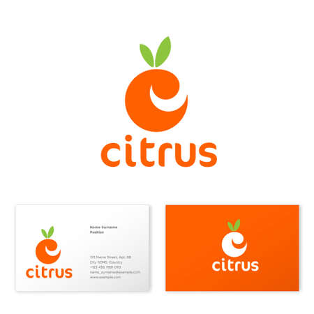C monogram. Citrus logo. Letter C like citrus with leaves. Flat organic food emblem. Juice emblem.のイラスト素材