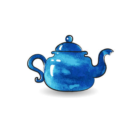 Retro blue teapot watercolor illustration. Vector image.のイラスト素材