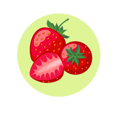 Strawberry vector illustration. Berries in green circle.のイラスト素材