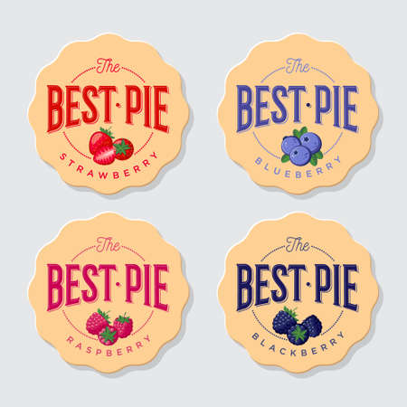 Best pie logo. Pie labels. Pie with strawberry, blueberry, blackberry, raspberry.のイラスト素材