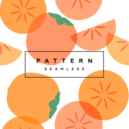 Persimmon seamless pattern. Transparent fruits and frame with text is on separate layer. Label and packaging simple design. fruit background.のイラスト素材