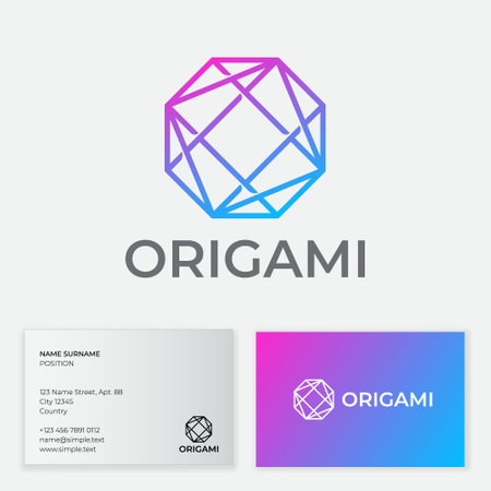 Letter O like fold lines. Origami emblem. Gradient O monogram from thin lines. Abstract ornamental crystal.のイラスト素材