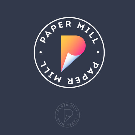 paper mill emblem. paper factory emblem. P monogram like roll of paper into circle.のイラスト素材