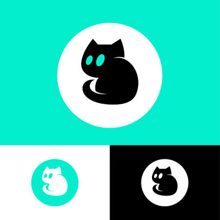 cat icon. Veterinary service and goods for pets. silhouette of cat into circle.のイラスト素材