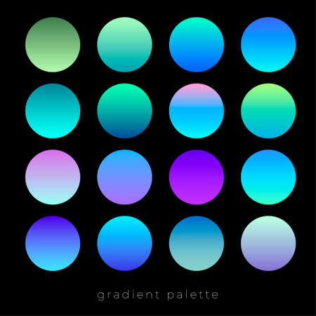 gradient palette. Blue-green cool spectrum. blue, green, pink, purple, deep blue, and turquoise colors. Fluid gradients, color spheres.のイラスト素材