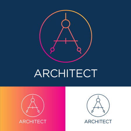 A monogram. Architect symbol or building. Letter A, dividers, isolated in the circle.のイラスト素材
