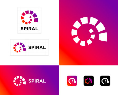 Spiral . Helix Emblem.  consists of geometric shapes. Identity, corporate style, app button set.のイラスト素材