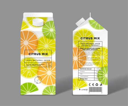 Citrus mix juice. Template packaging design. Slices of transparent fruits.のイラスト素材