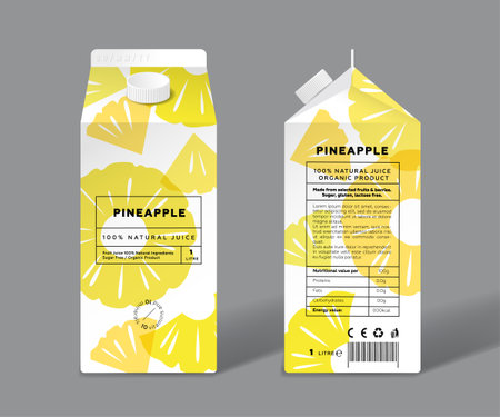 Pineapple juice. Template packaging design. Whole and cut transparent fruits.のイラスト素材