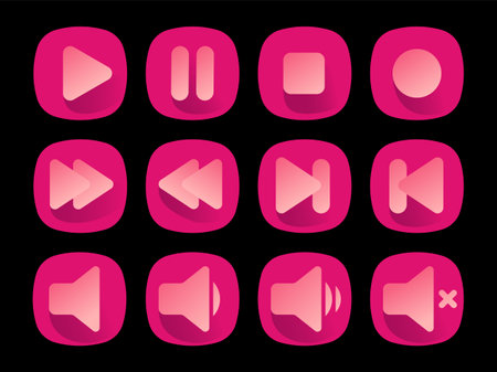 Icon set for digital player. Sound equipment, music industry, recording, online shop, online communication.のイラスト素材