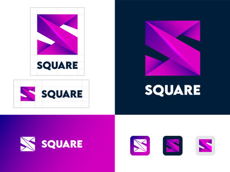 square . Letter S of impossible shape. Purple crystal as square S monogram. identity. web buttons.のイラスト素材