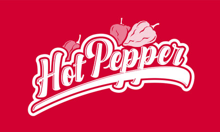 Hot pepper . Red letters with habanero peppers. vintage emblem. monochrome options.のイラスト素材