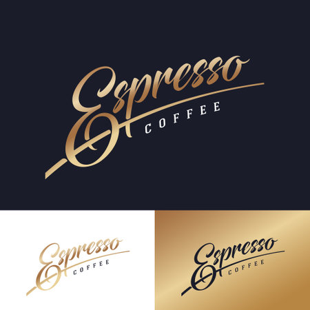 Espresso coffee . Gold lettering for a coffee shop or cafe. Premium coffee emblem in vintage style.のイラスト素材