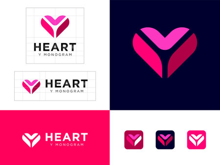 heart . Letter Y. Love emblem. Identity, corporate style, app button set.のイラスト素材