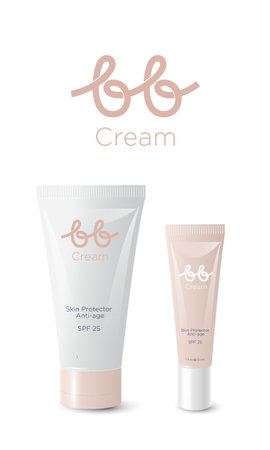 bb cream. B and B monogram like loops. Branding on cosmetics tubes. Template of tubes.のイラスト素材