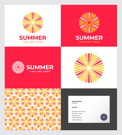 Summer  . Sun Rays with letters, seamless pattern. Identity. Business card.のイラスト素材