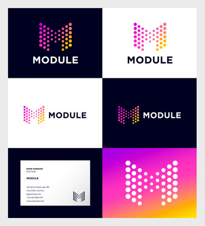 Letter M. Module symbol. M monogram consists of color dots. Identity. Business card.のイラスト素材