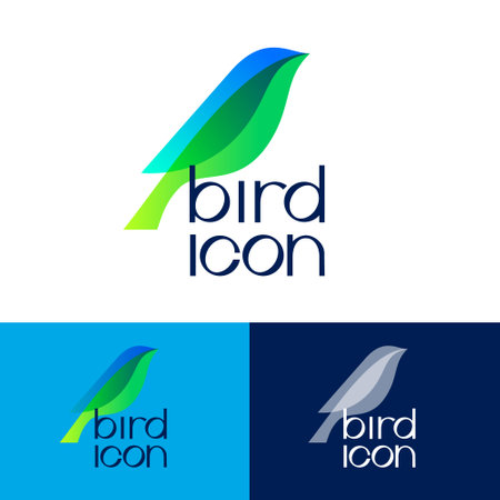 Beautiful colored bird. Bird icon, consists of colored transparent elements. Identity, app icon.のイラスト素材