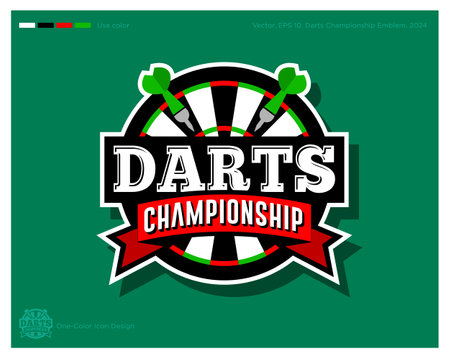 Darts Championship logo. Darts emblem. Darts arrows and target in the circle with ribbons. Identity and app icon.のイラスト素材